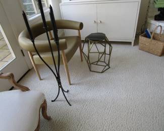 Ring chair, mid century end table and candelabra