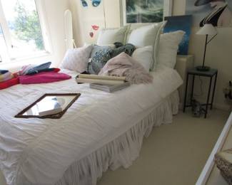 Beautiful bedding, nice plush double bed mattress set on Lane Post Modern headboard