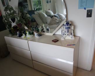 Post Modern Lane white lacquer dresser with mirror