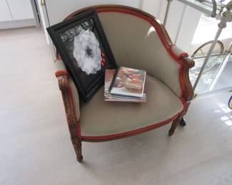 Antique chairs, books, art