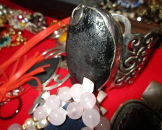 HUGE silver and black stone (possibly volcanic) bracelet