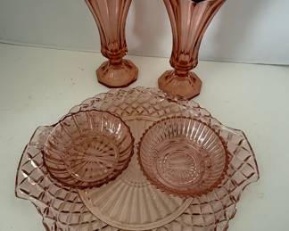 Rose Pink Depression Glass Set