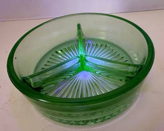 Green Depression Glass Divided Relish Dish