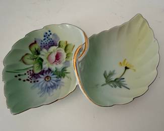Lefton China Hand Painted Rose Leaf Shaped Trinket Dish