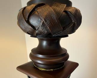 Dark Wood Carved Woven Style Table Lamp