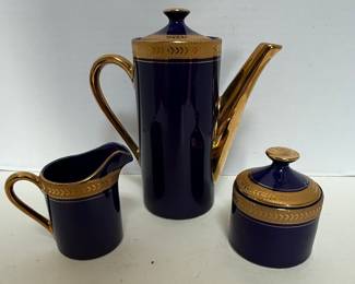 Horchow Cobalt Blue and Gold Coffee Set