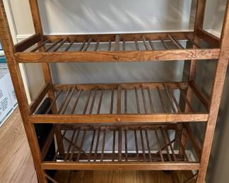 Rustic Wooden Rolling Wine Cart