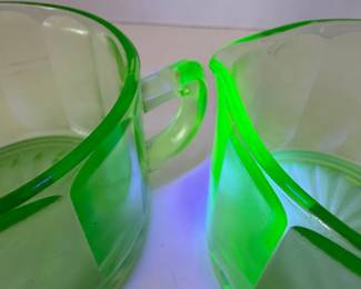 Green Uranium Glass Sugar and Creamer Set
