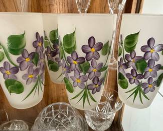 Frosted Glass Tumblers with Hand-Painted Violets