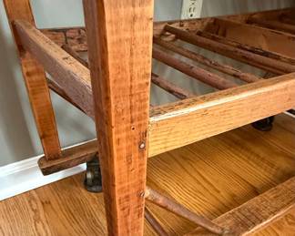 Rustic Wooden Rolling Wine Cart