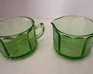 Green Uranium Glass Sugar and Creamer Set