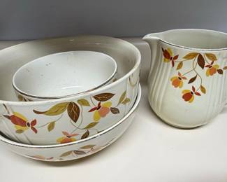 Hall's Superior "Autumn Leaf" Jewel Tea Pitcher and Mixing Bowls