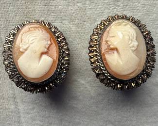 Vintage 800 Silver Cameo Earrings