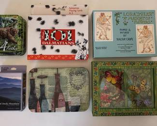 Assorted Decorative Playing Card Tins and Box
