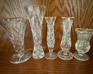 Set of 5 Cut Crystal Bud Vases