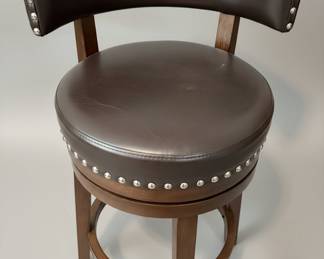Brown Faux Leather Swivel Bar Stool with Nailhead Trim