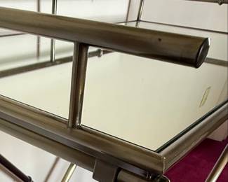Brass Faux Bamboo Mirrored Folding Bar Cart