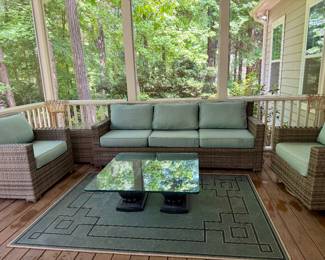 Very Nice Outdoor Resin Porch/Patio Sofa, 2 Arm Chairs and Side Table with Sunbrella Fabric