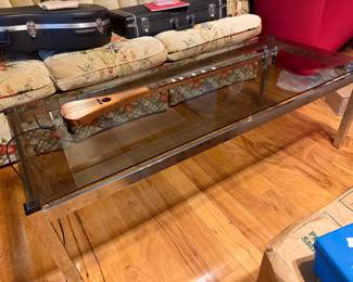 smoked glass and chrome coffee table