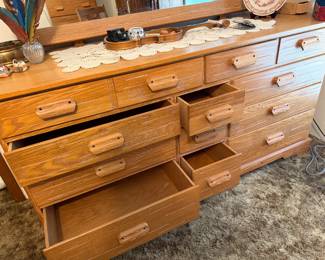 Drexel "Ranch Oak"-style dresser with mirror