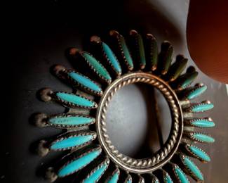 Zuni needlepoint turquoise pin