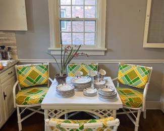 Super cool mid century modern flip top table and chairs check out that fabric 
