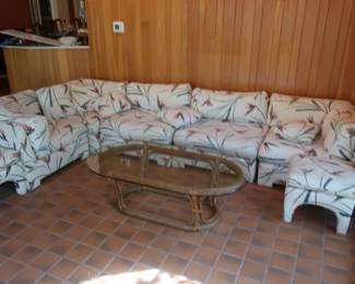 $395.00   five  section  sofa  by  Thomas  Digges with two hassocks