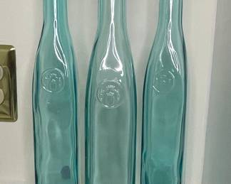 Aqua Blue Embossed Glass Bottles with Cork Stoppers