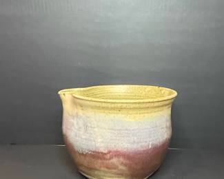 Hand-Thrown Pottery Mixing Bowl with Spout Vtg