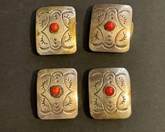 Native American Sterling Silver Button Covers Vtg 