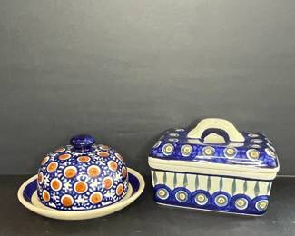 Polish Pottery Butter Dish and Covered Rectangular Dish