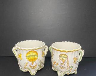 French Ceramic Planters with Hot Air Balloon Motif
