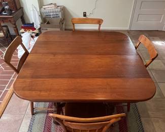 Vintage Wooden Drop Leaf Dining Table and 4 Chairs Set