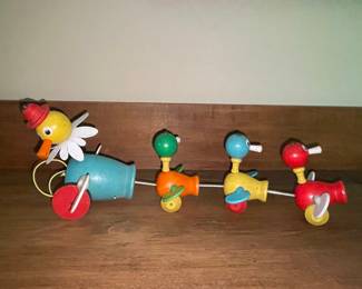 Vintage Wood Duck Family Train Pull Toy