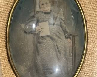 Victorian Oval Portrait Frame with Convex Bubble Glass and Photograph