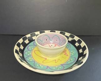 Handpainted Ceramic Chip and Dip Platter