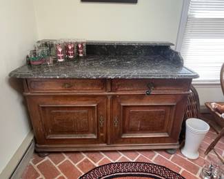 Antique French Walnut Sideboard with Marble Top