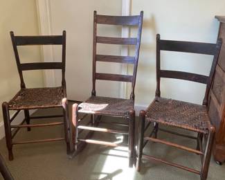 Early American Ladder Back Chairs (4) & Rocking Chair