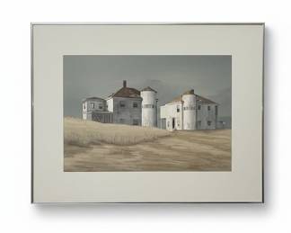 Edward Hopper-esque Coastal House Print signed J Anderson 