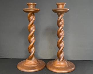 Vintage Wooden Barley Twist Candlesticks