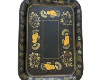 Vintage Toleware Tray with Floral and Figural Motifs