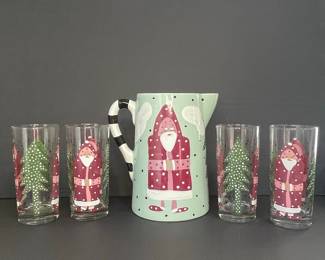 Droll Designs Santa and Christmas Tree Pitcher and Glasses Set