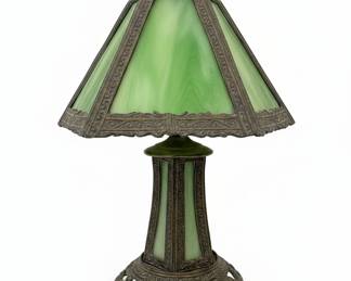 Art Deco Green Slag Glass Table Lamp