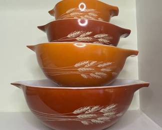 Pyrex Autumn Harvest Wheat Pattern Mixing Bowls Vtg