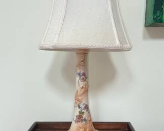 Vintage Hand-Painted Ceramic Table Lamp with Floral Motif
