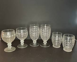 Fostoria American Clear Crystal Hobnail Footed Goblets and Tumblers