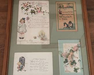 Framed Vintage Postcard Collage - Birthday, Birds, Christmas, New Year