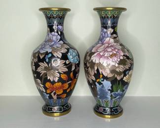 Vintage Chinese Cloisonné Vases with Peony and Floral Designs