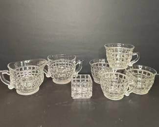 Pressed Glass Creamer, Sugar Bowl, and Cups Set
