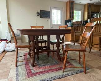 Vintage Wooden Drop Leaf Dining Table and 4 Chairs Set